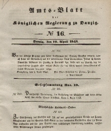 Amts-Blatt der Königlichen Regierung zu Danzig, 19. April 1848, Nr. 16