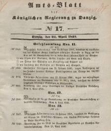 Amts-Blatt der Königlichen Regierung zu Danzig, 26. April 1848, Nr. 17