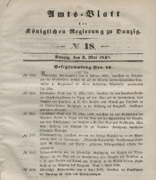 Amts-Blatt der Königlichen Regierung zu Danzig, 3. Mai 1848, Nr. 18
