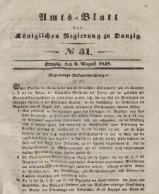 Amts-Blatt der Königlichen Regierung zu Danzig, 2. August 1848, Nr. 31