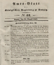 Amts-Blatt der Königlichen Regierung zu Danzig, 23. August 1848, Nr. 34