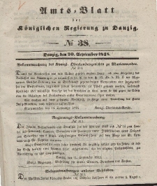 Amts-Blatt der Königlichen Regierung zu Danzig, 20. September 1848, Nr. 38