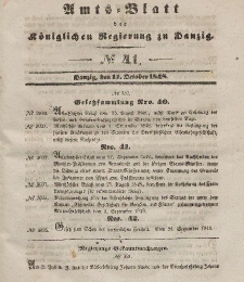 Amts-Blatt der Königlichen Regierung zu Danzig, 11. Oktober 1848, Nr. 41