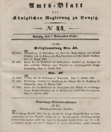 Amts-Blatt der Königlichen Regierung zu Danzig, 1. November 1848, Nr. 44