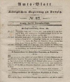 Amts-Blatt der Königlichen Regierung zu Danzig, 22. November 1848, Nr. 47