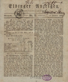 Elbinger Anzeigen, Nr. 1. Mittwoch, 2. Januar 1828