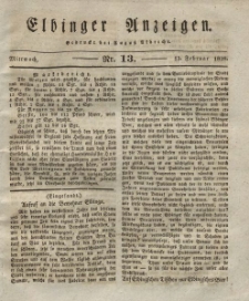 Elbinger Anzeigen, Nr. 13. Mittwoch, 13. Februar 1828