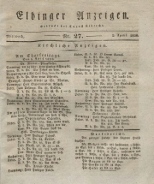 Elbinger Anzeigen, Nr. 27. Mittwoch, 2. April 1828