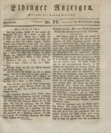 Elbinger Anzeigen, Nr. 77. Mittwoch, 24. September 1828