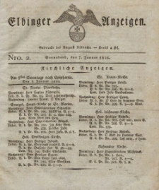 Elbinger Anzeigen, Nr. 2. Sonnabend, 7. Januar 1826
