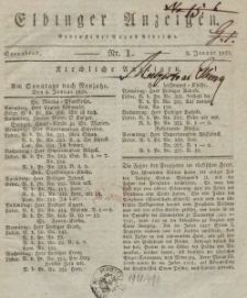 Elbinger Anzeigen, Nr. 1. Sonnabend, 3. Januar 1829