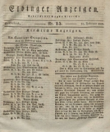 Elbinger Anzeigen, Nr. 15. Sonnabend, 21. Februar 1829