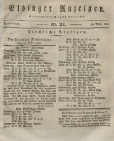Elbinger Anzeigen, Nr. 21. Sonnabend, 14. März 1829