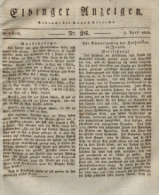 Elbinger Anzeigen, Nr. 26. Mittwoch, 1. April 1829