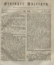 Elbinger Anzeigen, Nr. 34. Mittwoch, 29. April 1829