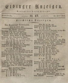 Elbinger Anzeigen, Nr. 47. Sonnabend, 13. Juni 1829