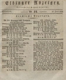 Elbinger Anzeigen, Nr. 51. Sonnabend, 27. Juni 1829