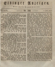 Elbinger Anzeigen, Nr. 52. Mittwoch, 1. Juli 1829