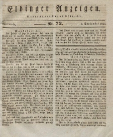Elbinger Anzeigen, Nr. 72. Mittwoch, 9. September 1829
