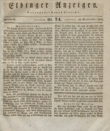 Elbinger Anzeigen, Nr. 74. Mittwoch, 16. September 1829