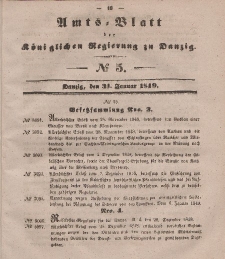 Amts-Blatt der Königlichen Regierung zu Danzig, 31. Januar 1849, Nr. 5