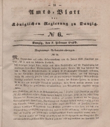 Amts-Blatt der Königlichen Regierung zu Danzig, 7. Februar 1849, Nr. 6