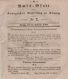 Amts-Blatt der Königlichen Regierung zu Danzig, 14. Februar 1849, Nr. 7