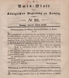 Amts-Blatt der Königlichen Regierung zu Danzig, 17. April 1849, Nr. 16