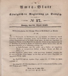 Amts-Blatt der Königlichen Regierung zu Danzig, 25. April 1849, Nr. 17