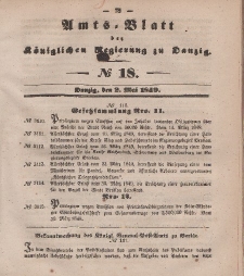 Amts-Blatt der Königlichen Regierung zu Danzig, 2. Mai 1849, Nr. 18