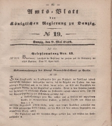 Amts-Blatt der Königlichen Regierung zu Danzig, 9. Mai 1849, Nr. 19