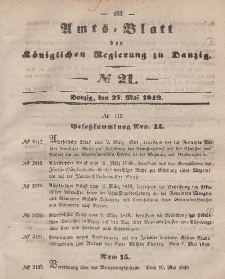 Amts-Blatt der Königlichen Regierung zu Danzig, 22. Mai 1849, Nr. 21