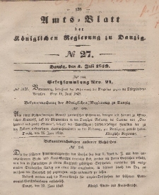 Amts-Blatt der Königlichen Regierung zu Danzig, 4. Juli 1849, Nr. 27