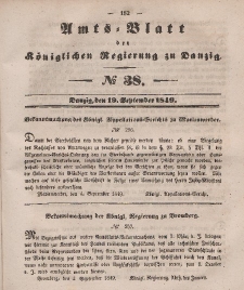 Amts-Blatt der Königlichen Regierung zu Danzig, 19. September 1849, Nr. 38
