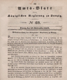 Amts-Blatt der Königlichen Regierung zu Danzig, 26. September 1849, Nr. 39