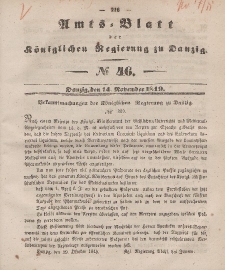 Amts-Blatt der Königlichen Regierung zu Danzig, 14. November 1849, Nr. 46