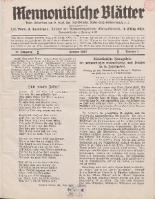 Mennonitische Blätter, Januar 1937, nr 1, Jahrgang 84.