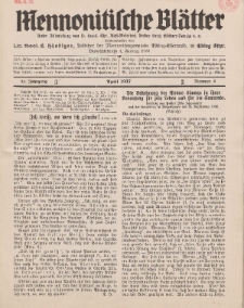 Mennonitische Blätter, April 1937, nr 4, Jahrgang 84.