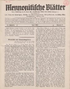 Mennonitische Blätter, Juni 1937, nr 6, Jahrgang 84.