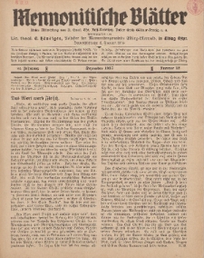 Mennonitische Blätter, Dezember 1937, nr 12, Jahrgang 84.