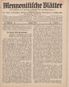 Mennonitische Blätter, Januar 1938, nr 1, Jahrgang 85.
