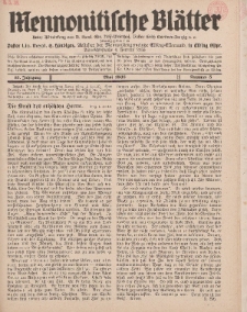 Mennonitische Blätter, Mai 1938, nr 5, Jahrgang 85.