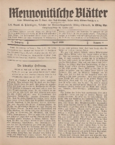 Mennonitische Blätter, April 1929, nr 4, Jahrgang 76.