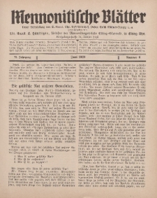 Mennonitische Blätter, Juni 1929, nr 6, Jahrgang 76.