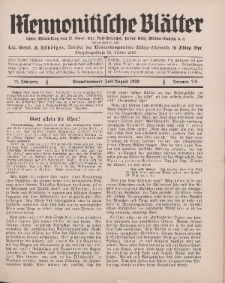 Mennonitische Blätter, Juli / August 1929, nr 7 / 8, Jahrgang 76.