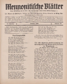 Mennonitische Blätter, Oktober 1929, nr 10, Jahrgang 76.