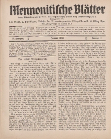 Mennonitische Blätter, Januar 1930, nr 1, Jahrgang 77.