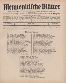 Mennonitische Blätter, April 1930, nr 4, Jahrgang 77.