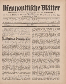 Mennonitische Blätter, Juni 1930, nr 6, Jahrgang 77.