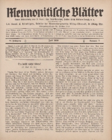 Mennonitische Blätter, Juli 1930, nr 7, Jahrgang 77.